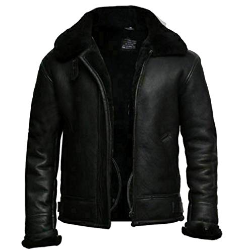 Men's Aviator B3 Leather Bomber Jacket with Shearling Coat
