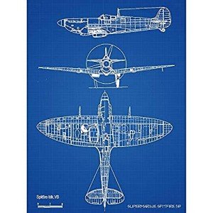 Spitfire Fighter Plane Blueprint Art Canvas Wall Poster