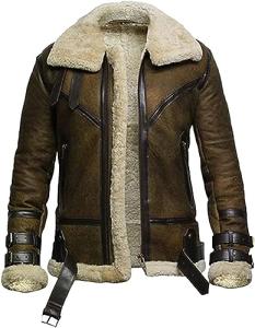 Mens RAF Shearling Sheepskin B3 Aviator Leather Jacket