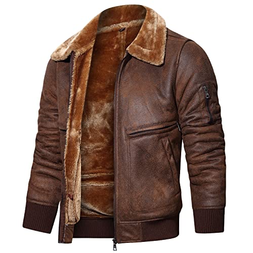Aviator Pilot Leather Jacket with Fur Collar