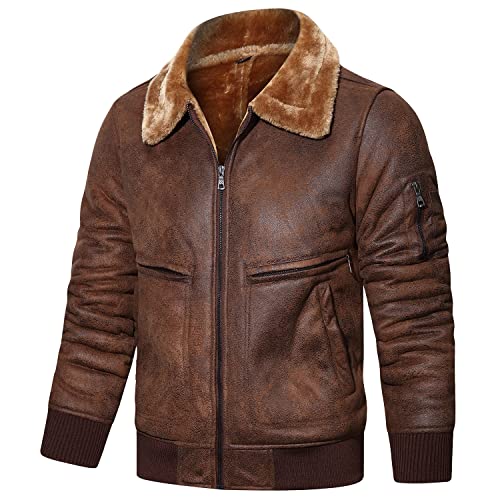 Aviator Pilot Leather Jacket with Fur Collar