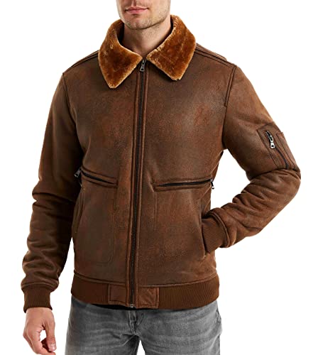Aviator Pilot Leather Jacket with Fur Collar