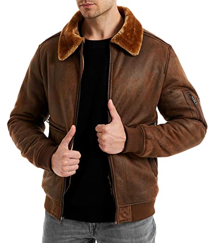Aviator Pilot Leather Jacket with Fur Collar