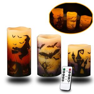 Flameless LED Halloween Pillar Candles with Remote