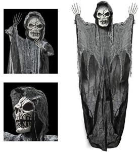 6FT Hanging Skull Grim Reaper Halloween Decor - Life Size Skeleton, Animated Props
