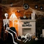 5.4Ft Poseable Human Skeleton with Cat for Halloween