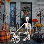 5.4Ft Poseable Human Skeleton with Cat for Halloween