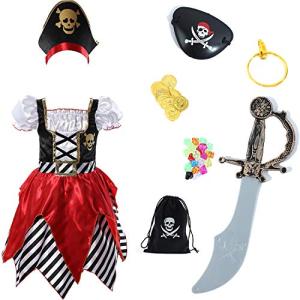 Girls Pirate Costume with Hat for Kids 3-10