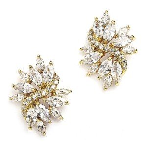 Gold Cubic Zirconia Bridal Earrings with Platinum Plating