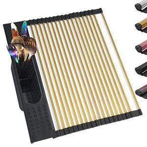 Gold Over Sink Dish Drying Rack with Basket