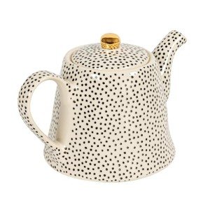 White Stoneware Teapot with Gold Accents