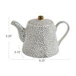 White Stoneware Teapot with Gold Accents