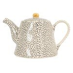 White Stoneware Teapot with Gold Accents