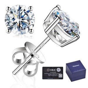 Electroplated Moissanite Stud Earrings - 0.3ct-2.0ct