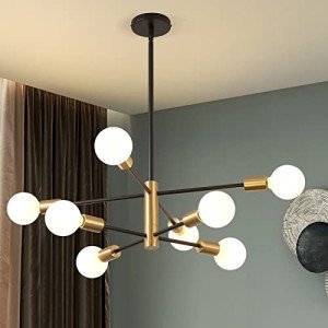 Stylish 8-Light Adjustable Sputnik Chandelier in Black/Gold