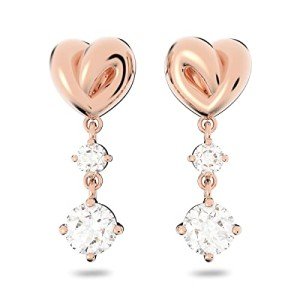 Rose Gold Heart Drop Earrings with White Crystals