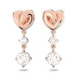 Rose Gold Heart Drop Earrings with White Crystals