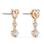 Rose Gold Heart Drop Earrings with White Crystals