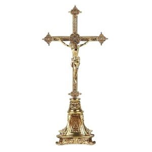 Gold Plated Standing Crucifix for Altar Decor