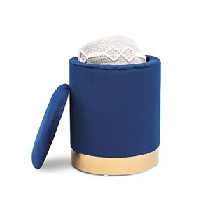 Velvet Ottoman Footrest with Gold Base - Blue