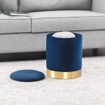 Velvet Ottoman Footrest with Gold Base - Blue