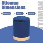 Velvet Ottoman Footrest with Gold Base - Blue