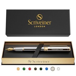 Personalized Silver Chrome Fountain Pen Gift Set