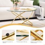 Gold-Plated Round Glass Coffee Table for Living Room