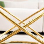 Gold-Plated Round Glass Coffee Table for Living Room