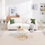 Gold-Plated Round Glass Coffee Table for Living Room