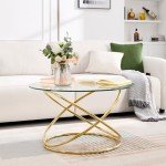 Gold-Plated Round Glass Coffee Table for Living Room