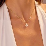 Dainty Gold Plated CZ Leaf Necklace for Women