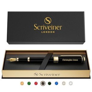 Personalized Black Fountain Pen with Gold Accents