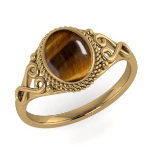 Tiger Eye Gold Plating Ring - Size 6.5 US