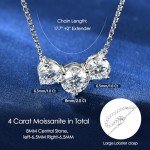 AINUOSHI 3 Stone Moissanite Necklace for Women - 4 Carat Lab Created Simulated Diamond Pendant in 925 Sterling Silver & 14K White Gold Plating, Dainty Elegant Necklace Gift for Wife, Fiancée