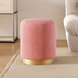 Pink Velvet Ottoman with Gold Base Accent Stool