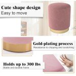 Pink Velvet Ottoman with Gold Base Accent Stool