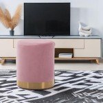 Pink Velvet Ottoman with Gold Base Accent Stool