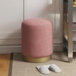 Pink Velvet Ottoman with Gold Base Accent Stool