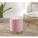 Pink Velvet Ottoman with Gold Base Accent Stool
