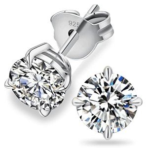 Eco-Friendly Moissanite Stud Earrings in 14K White Gold