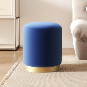 Modern Round Velvet Ottoman with Gold Base