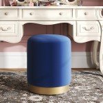 Modern Round Velvet Ottoman with Gold Base