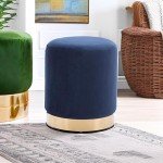 Modern Round Velvet Ottoman with Gold Base
