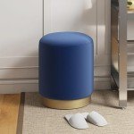 Modern Round Velvet Ottoman with Gold Base