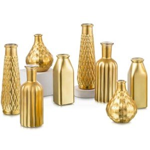8pcs Antique Gold Electroplating Glass Vase Set