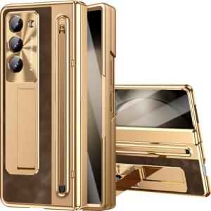 Gold Leather Electroplating Case for Galaxy Z Fold 5