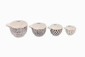 Black & White Stoneware Measuring Cups with Gold Trim