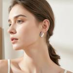 C Shaped Gold Plated Hoop Earrings for Women