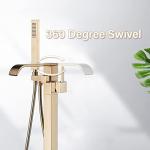 Brushed Gold Floor Mount Bathtub Faucet with Hand Shower